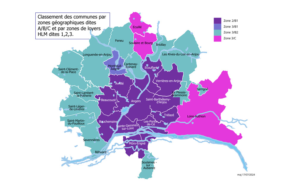 Classement des communes par zones géographiques et zones de loyers